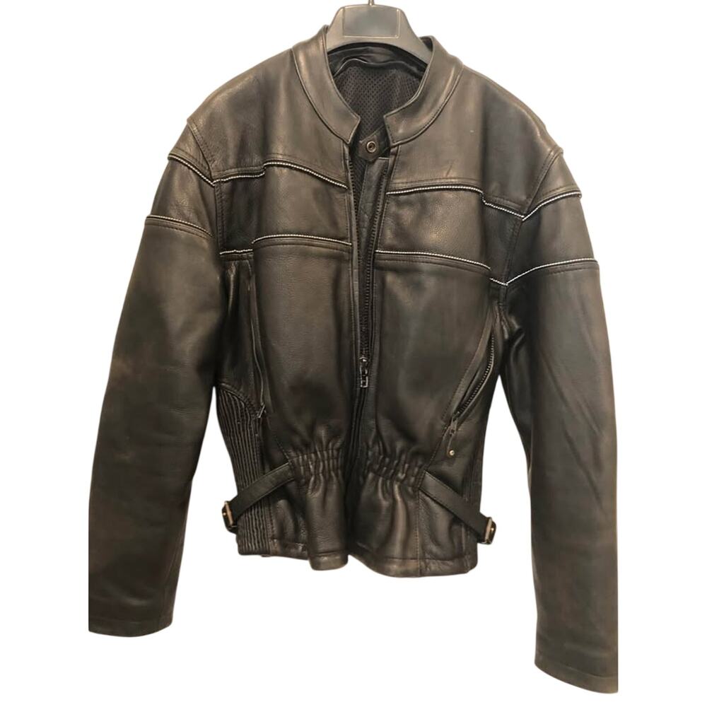 VTG Unik Ultra Black Leather Motorcycle Jacket - Men's Large